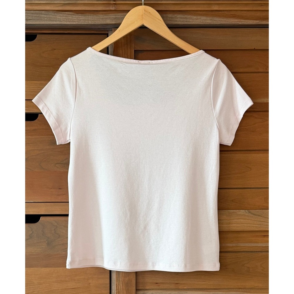 NWT Ann Taylor Size Medium Cropped Scoop Neck Cotton Tee Shirt Light Pink - Picture 2 of 5